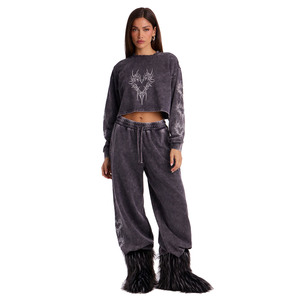 Conjunto Deportivo de Invierno para Mujer, Estilo Urbano, con Capucha, Serigrafía de Alta Calidad, 100% Algodón, Lavado Ácido Vintage, Personalizable - Product Image 1