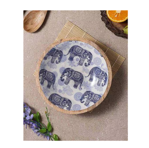 Bol rond en bois d'acacia émaillé imprimé bol à salade et à fruits pour mariage et fête bol de service prix le plus bas - Product Image 3