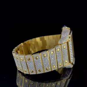 Relojes de Lujo Impresionantes de Acero Inoxidable Dorado con Diamantes y Esfera de Cristal para Hombre y Mujer, Movimiento de Cuarzo, Resistentes al Agua 3BAR - Product Image 2