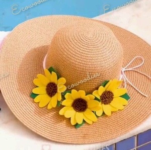 หมวกฟางทรงแบนลายดอกไม้ใบใหญ่สำหรับผู้หญิงหมวกฟางชายหาดป้องกันรังสียูวีสำหรับออกนอกบ้านใช้ในวันหยุดฤดูร้อน - Product Image 4