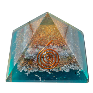 Turquesa y turmalina tallada Orgone piedra pirámide Feng Shui estilo piedra preciosa ágata para protección EMF y uso de recuerdo - Product Image 4
