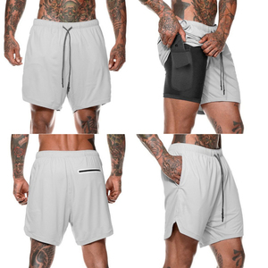 Short d'été respirant à double couche en polyester spandex Gym Blank pour hommes avec logo personnalisé de basket-ball pour hommes - Product Image 2