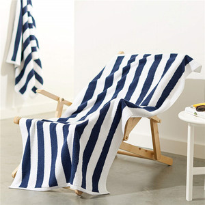Serviette de plage et de piscine en coton bleu marine à rayures cabana, imprimée sur mesure, pour spa, hôtel, bain, durable et écologique, disponible - Product Image 5