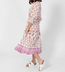 Vestidos Midi de Talla Grande para Mujer con Estampado Artesanal, Cuello Alto con Volantes, Manga Raglán con Puño Elástico - Product Image 3