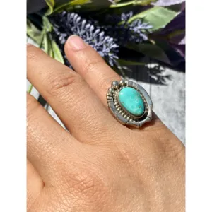 Emerald Cut <b>Turquoise</b> & Sterling Silver Handmade <b>Ring</b> Size 6.25 by Sheila Becenti Royston - Product Image 2