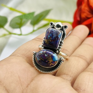 Anillo bohemio de Plata de Ley 925, ajuste de bisel turquesa púrpura Natural, anillo de diseñador hecho a mano, Idea de regalo - Product Image 4