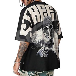 Logotipo personalizado de alta calidad Boxy impreso gráfico Streetwear Camiseta de algodón transpirable de manga corta Camisetas de los hombres - Product Image 1