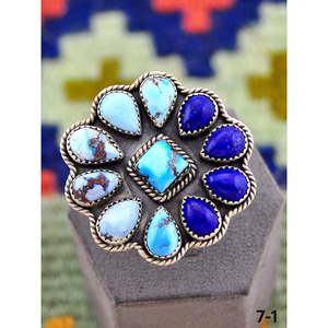 Bague artisanale Southwest en Lapis Lazuli et Or Rose, en argent sterling plaqué or rose, sertie clos, taille unique, avec pierres précieuses naturelles, idéale pour un cadeau - Product Image 2