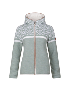 Chaqueta de punto gris claro con cremallera para mujer, con ribete de estampado de corazones y bolsillos, estilo capucha - Product Image 1