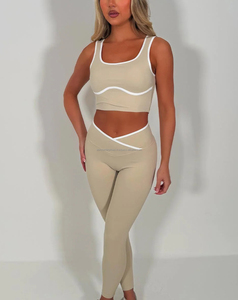 Ensemble de sport 2 pièces pour femme, col rond, longueur intégrale, respirant, séchage rapide, couleur unie, impression par transfert thermique, haute qualité, sur mesure - Product Image 2