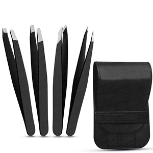Wholesale Private Label Great Precision Slanted Tip Durable 4-Pcs Stainless Steel Tweezer Set for <b>Eyebrow</b> <b>Hair</b> <b>Removal</b> Tweezer - Product Image 1