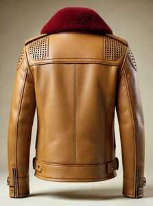 Veste en cuir pour homme avec col en fausse fourrure, fermeture éclair, style motard d'hiver - Product Image 6