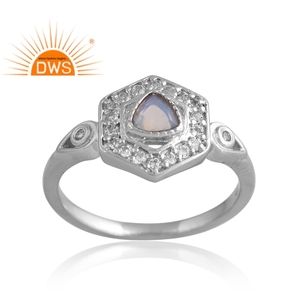 New Trending Sterling <b>Silver</b> Palladium Plated Natural Ethiopian <b>Opal</b> & White Topaz <b>Ring</b> Custom Jewelry For Women Gift For Her - Product Image 1
