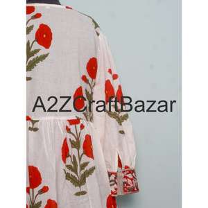 Robe moulante mi-longue à manches longues en coton écologique à imprimé floral numérique fait main avec tissu lavable - Product Image 6