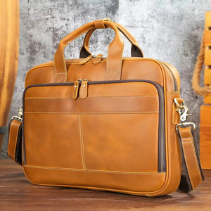Classic Leather Laptop Messenger Protective Handbag with Shoulder Strap Zipper Closure Durable Office Bag - Product Image 2