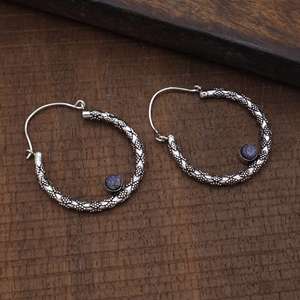 Exclusive New Arrival Tribal Design Hoop Jewellery Sterling Silver <b>Fine</b> <b>Earring</b> Women Girl Fashionable Ethnic Trendy Gemstone - Product Image 4