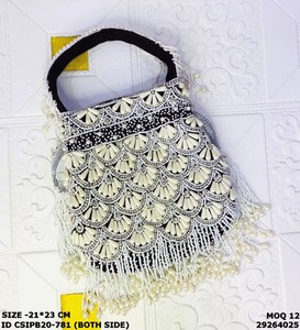 Bolso Potli Nupcial con Cuentas, Diseño Sólido, Capacidad de 1-1.9L, Cierre Dori, Correa de Anillo, Multifuncional para Fiestas Nocturnas - Craftstages - Product Image 4