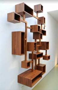 ชั้นวางและชั้นวางของไม้สีธรรมชาติทำด้วยมือสำหรับตกแต่งบ้านและผนัง - Product Image 4