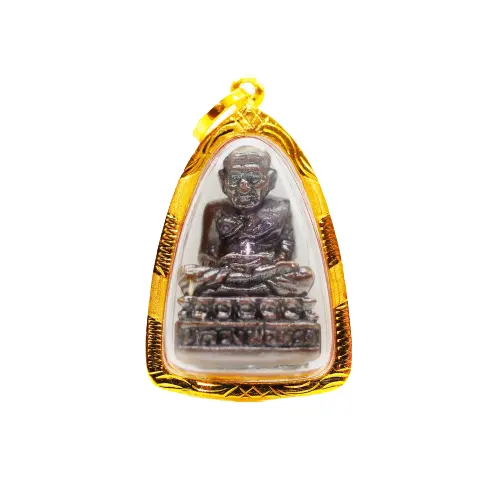 Pendentif Luang Pu Thuat (Image) Wat Chang Hai, province de Pattani, encadré dans un cadre en or pur, 75% authentique
