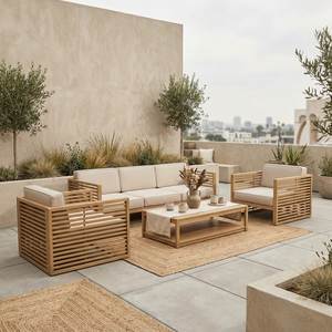 Conjunto de Sofás de Jardín de Madera para Exteriores, Muebles de Patio Resistentes al Agua para Balcón, Patio, Hotel - Product Image 1