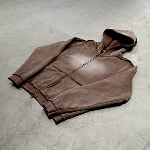 Sweat à capuche personnalisé de haute qualité pour homme en coton, fermeture éclair, effet délavé au soleil, streetwear, lavage à l'acide - Product Image 2