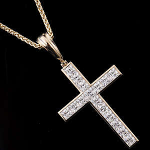Colgante de Diamante con Corte Princesa, Estilo Hip-Hop, Chapado en Oro, Unisex - Product Image 4