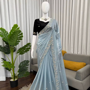 Nuevo Sari de Seda Suave con Bordado Pesado y Blusa con Cuentas para Fiestas, Compre Directamente del Fabricante - Product Image 1