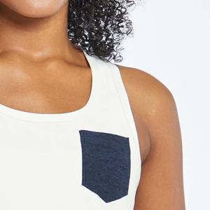 Sexy Casual Summers camiseta sin mangas blanca con bolsillo azul transpirable - Product Image 3