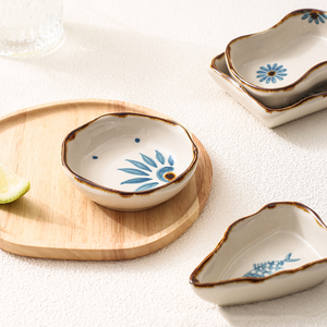 <span class=keywords><strong>Assiette</strong></span> à soupe et plat à condiments en céramique de style japonais, peinte à la main sous glaçure, design moderne minimaliste - Product Image 5