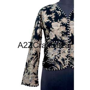 Chaqueta de Invierno y Otoño para Mujer, Hecha a Mano, Reversible, 100% Algodón Puro, Tejida, Acolchada Corta, Transpirable, Ecológica, con Diseño Étnico de Patchwork - Product Image 2