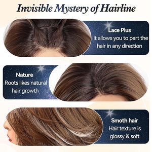 Myra-DWY 133 Glueless Synthetic <b>Wig</b> Light <b>Brown</b> Lace Front Free Part with <b>Brown</b> and Highlight Tones Mid-Length - Product Image 4