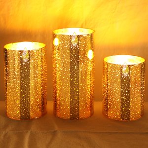Pilier en verre doré réaliste sans flamme à LED 4 "5" 6 "x 3" Set 3 tasses de bougies avec flamme mobile et télécommande pour la maison - Product Image 6