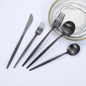 hot sale Luxury Stainless Steel wedding <b>black</b> plated <b>Cutlery</b> with handle flatware spoon and fork <b>set</b> safe and healthy - Product Image 1