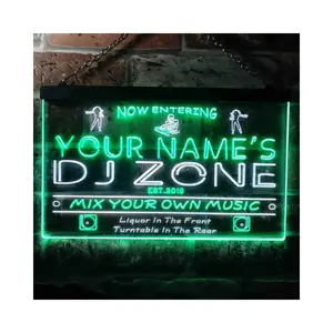 Personalisasi Nama Anda Tahun Est Tema DJ Zone Music Disco Bar LED Neon Sign Warna Ganda, Logo Bir Neon Sign, Dekorasi Bar Tanda Neon