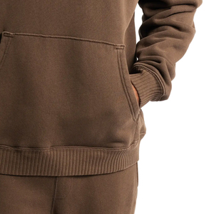 Sweat à capuche en polaire 100% coton à manches longues surdimensionné pour hommes, vêtements de rue teints en couleur unie avec logo pour l'hiver - Product Image 6