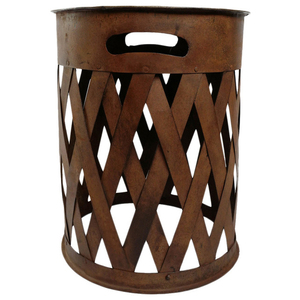 การออกแบบล่าสุดโต๊ะกลางด้านข้างรูปทรงดัมรุทรงกลมพร้อมเฟอร์นิเจอร์เหล็กด้านข้างและกลางโต๊ะตกแต่งโบราณสีน้ําตาลตอกค้อนและสีน้ําตาล - Product Image 4