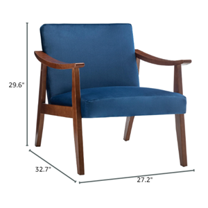 Modern Wood Frame Lounge Chair with Blue <b>Upholstery</b> Perfect for Elegant Living Room Seating - Product Image 2
