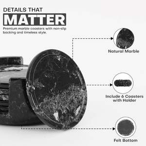 Black <b>Ceramic</b> Classic <b>Coasters</b> Set of 6 with Holder Eco-Friendly Round Drink Mats - Product Image 6