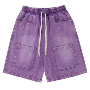 Shorts pour hommes innovants avec logo personnalisé, lavés à l'acide, 100% coton, denim lourd, taille mi-haute, fermeture éclair, bouton, coupe ample, décontracté - Product Image 2