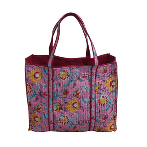 Meilleur prix fait à la main soirée sac fourre-tout bloc imprimé doux coton rembourré matelassé fermeture à glissière à vendre - Product Image 1