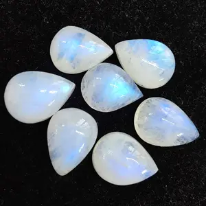 Cabochão de pedra da lua em forma de pêra natural arco-íris Cabochão de pedra da lua de alta qualidade por atacado Cabochão de pedra da lua de fogo azul