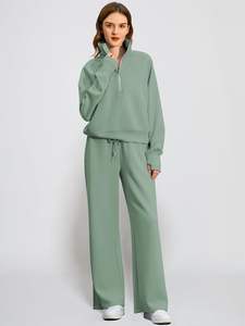 Ensemble 2 pièces avec épaules tombantes Pantalon de jogging Sweat-shirt avec pantalon de survêtement Sweat-shirt à capuche vierge Oversize Half Zip Sweatshirt Wide Leg Pant Set - Product Image 5
