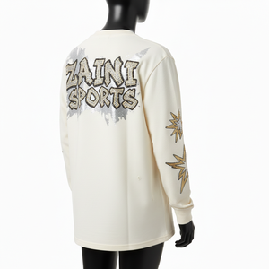 Nueva Camiseta de Manga Larga de Algodón Premium 2026, Tacto Suave, Color Crema, Impresión Personalizada, Logotipo de Diamantes de Imitación, Camiseta de Manga Larga de Algodón - Product Image 5