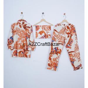 Wholesale Ultra Soft Indian Cotton <b>Pyjama</b> Set for <b>Women</b> Floral Short <b>Trousers</b> & Shirts for Spring Season - Product Image 4