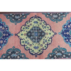 พรมตุรกีโบราณ ขนาด 2.3x12.3 ฟุต พรมลายดอกไม้สีน้ำเงินแดง - Product Image 4