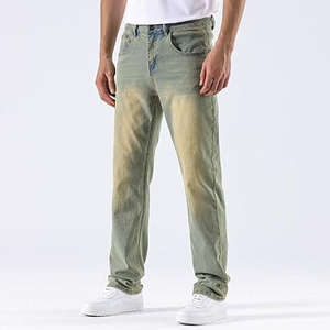 Best Quality Unwashed Slim Fit High Street Button Fly <b>Men's</b> Jeans Hot Selling Elastic Mid-Waist Denim Pants Plus Size Knitted - Product Image 4