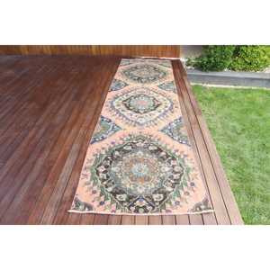 Tapis turc vintage 3,3x11,7 pi (100x358 cm), tapis persan rose - Product Image 1
