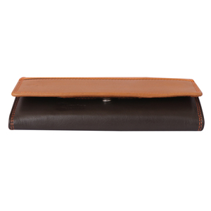 Cartera triple de cuero genuino personalizada para mujer con cierre de botón Forro de algodón Clip de dinero para varias tarjetas Embrague de cuero de longitud larga - Product Image 3