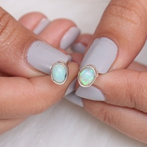 925 Solid <b>Silver</b> Classical <b>Stud</b> Earrings Jewelry for Women 925 Sterling <b>Silver</b> Opal Gemstone Boho Style Handmade Earrings Gift - Product Image 2