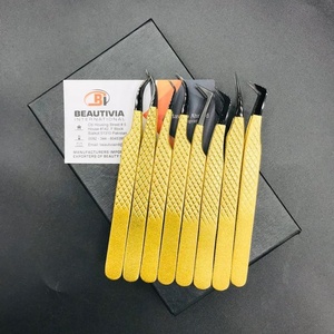 Pinzas profesionales de volumen con logotipo personalizado, acero inoxidable recubierto de color dorado para extensiones de pestañas de plasma negro sostenibles - Product Image 6